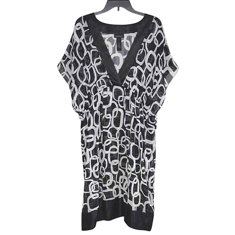 Lane Bryant Black and White Sheer Geo Print Satin Trim Beach Swim Cover Up 22/24
